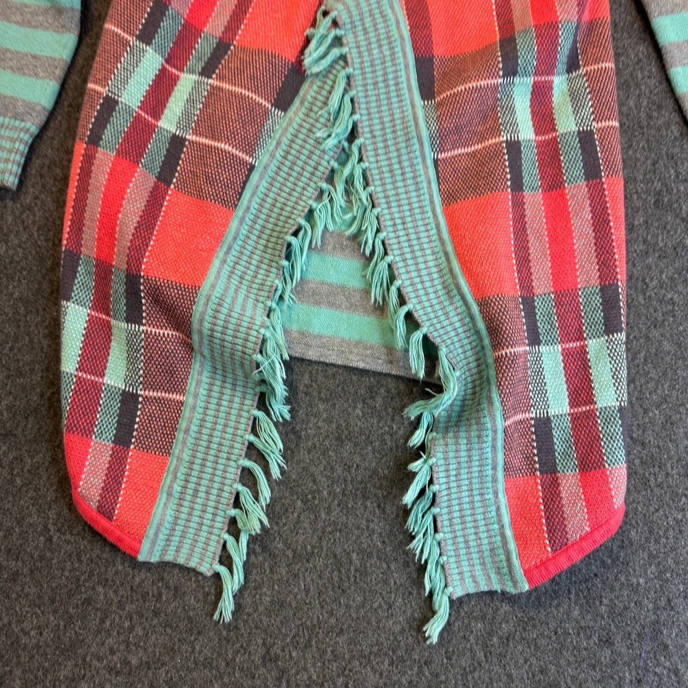 Matilda Jane Steadfast Open Front Cardigan Plaid Striped Fringe Teal Girls Sz 8 - Picture 4 of 16